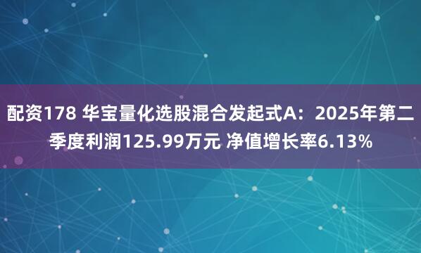 配资178 华宝量化选股混合发起式A：2025年第二季度利润125.99万元 净值增长率6.13%